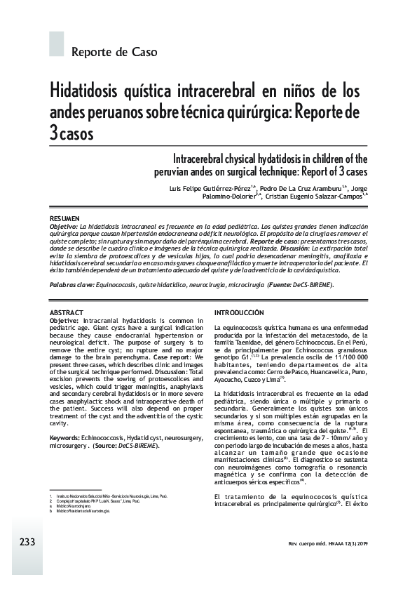 Hidatidosis quística intracerebral en niños de los andes cristian salazar campos